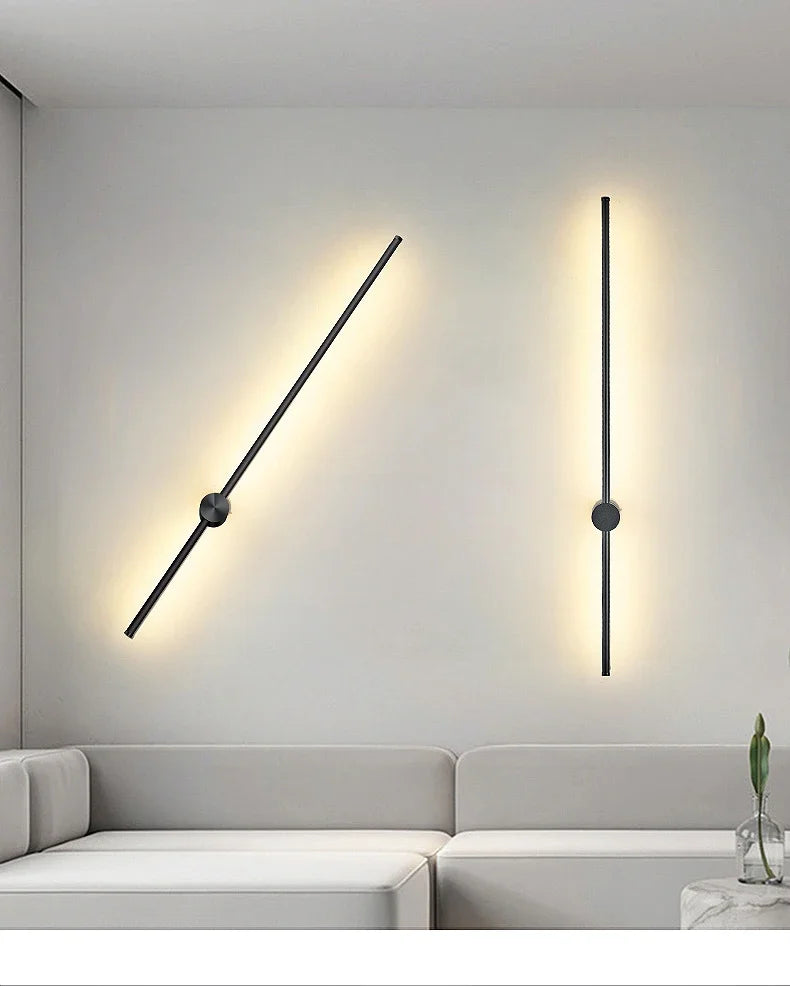 Nordic minimalist LED long wall light installed in a modern hallway with luxury interior décor.