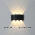Modern waterproof LED wall light installed on an exterior house wall illuminating a porch and garden.
