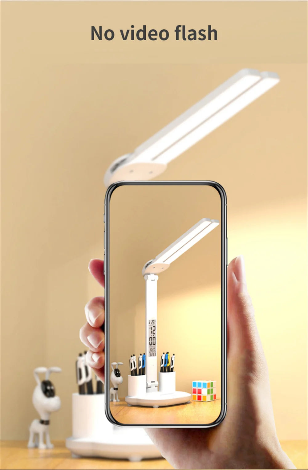 LED Desk Lamp with Clock, Calendar & Touch Dimmable Light USB