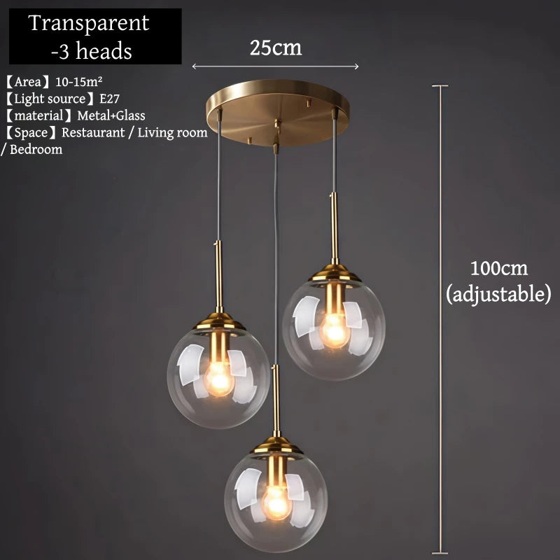 Luxury Nordic glass LED pendant light hanging above a modern dining table in a contemporary home.