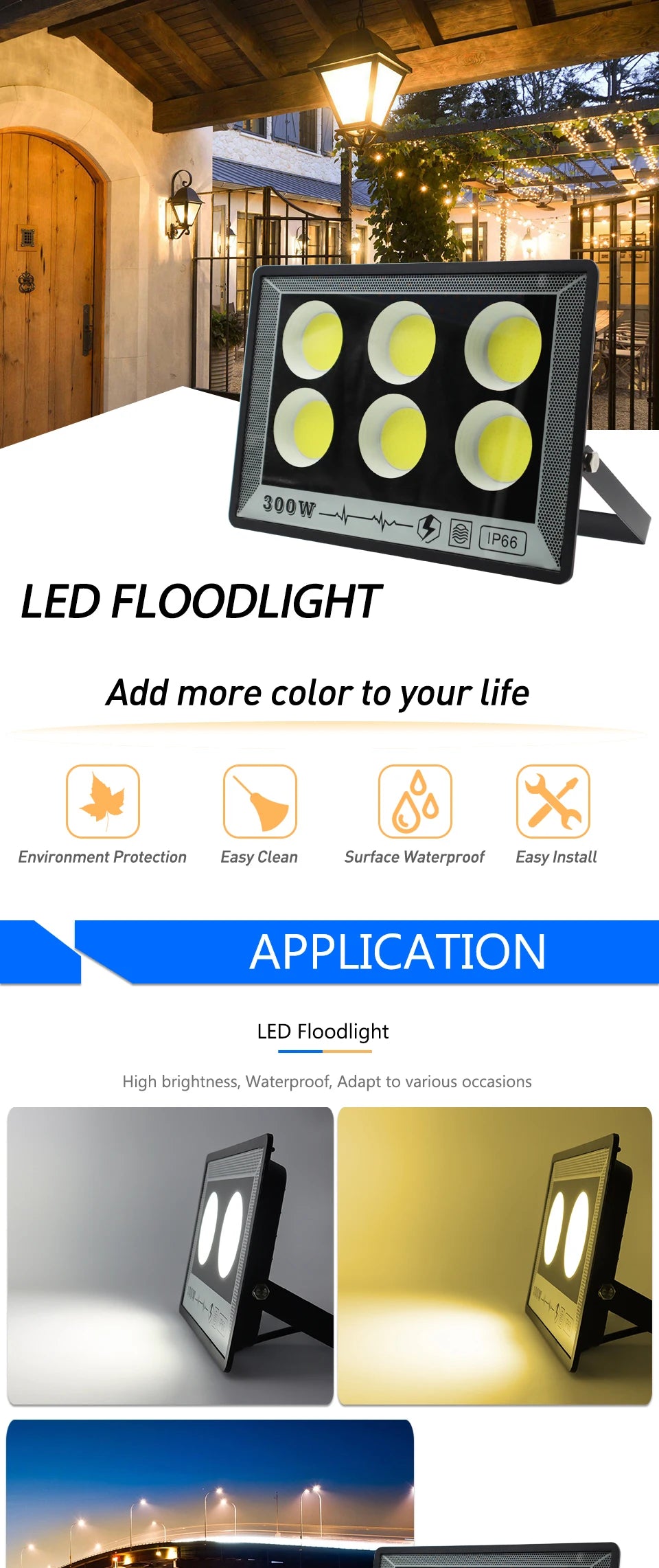 LED floodlight IP65 waterproof outdoor garden and street lamp