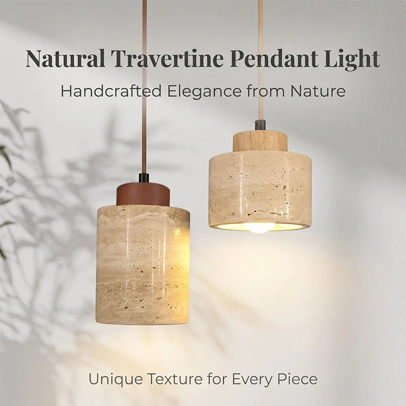 Wabi-Sabi Japanese pendant light with a natural stone-inspired shade hanging beside a modern bed.