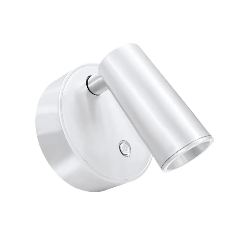 Magnetic rechargeable LED wall light mounted beside a bed with touch control and adjustable brightness.