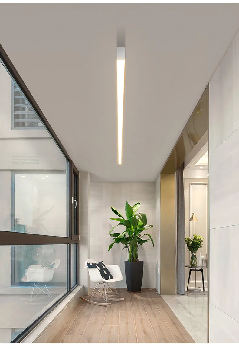 Nordic modern LED ceiling light installed in a contemporary living room with minimalist interior décor.