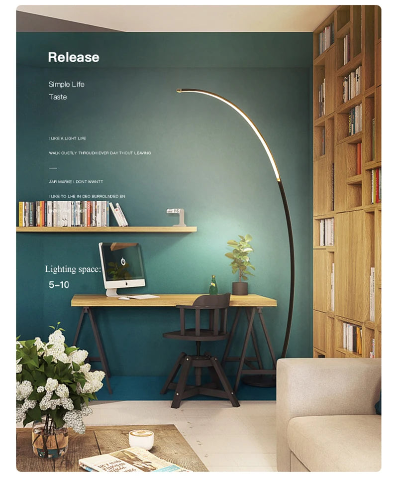 Nordic Modern Arc Shape Floor Lamp Led Dimmable Remote Control Standing Light For Living Room Bedroom Sofa Study Decor Lighting