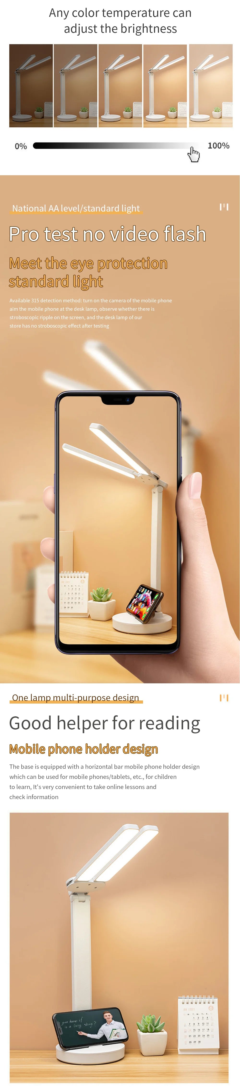 LED Desk Lamp with Clock, Calendar & Touch Dimmable Light USB