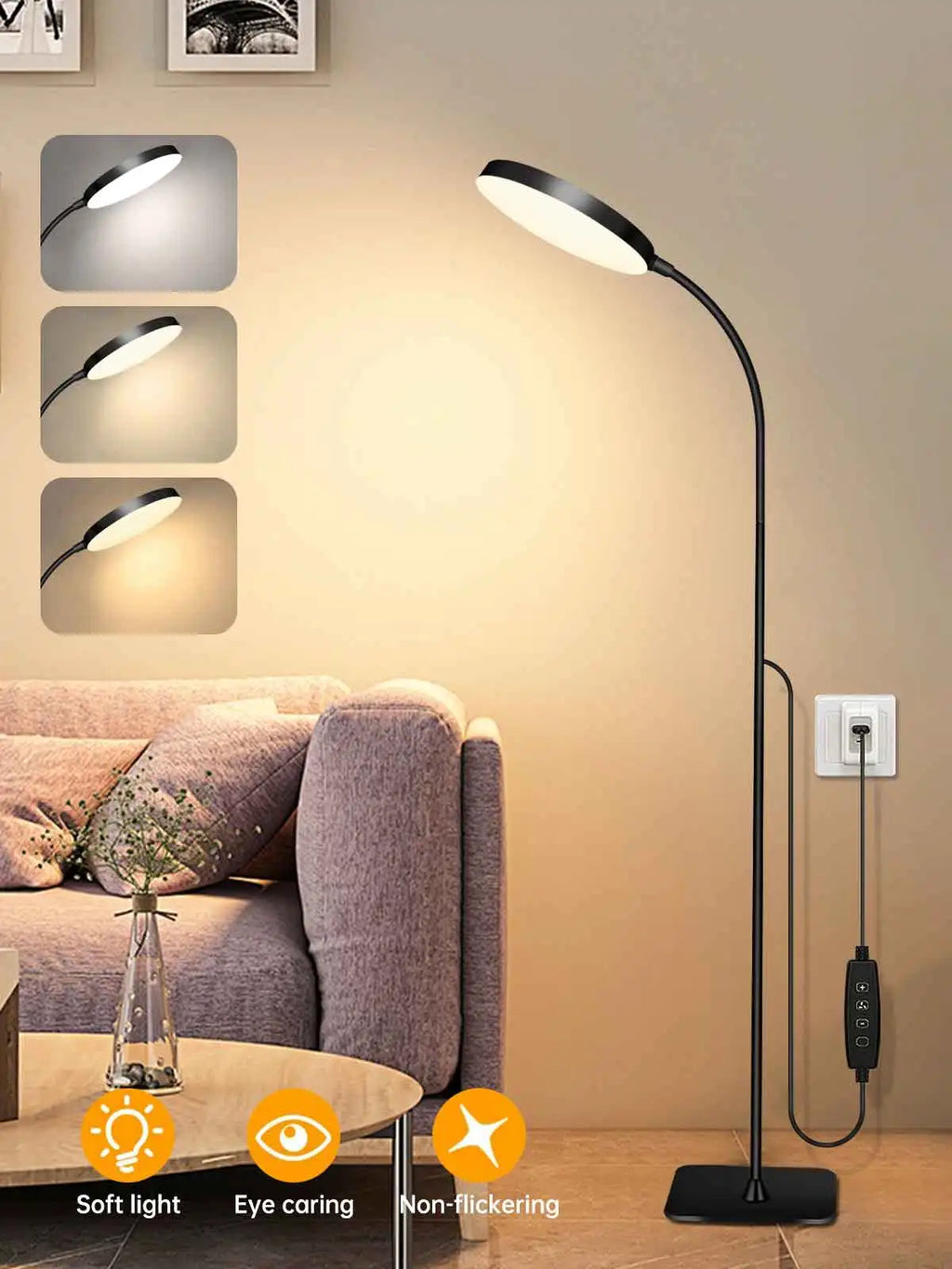 LED Floor Lamp Changeable Reading Lamp with Flexible Gooseneck Dimmable Table or Floor Standing Task Light for Indoor Room