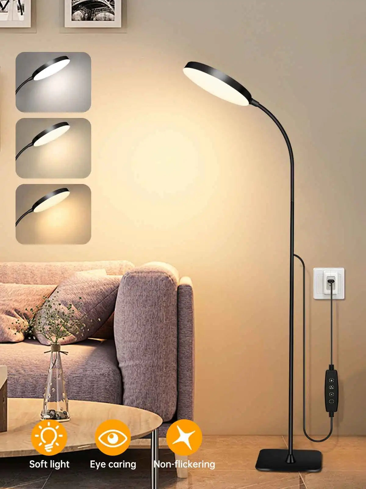 LED Floor Lamp Changeable Reading Lamp with Flexible Gooseneck Dimmable Table or Floor Standing Task Light for Indoor Room