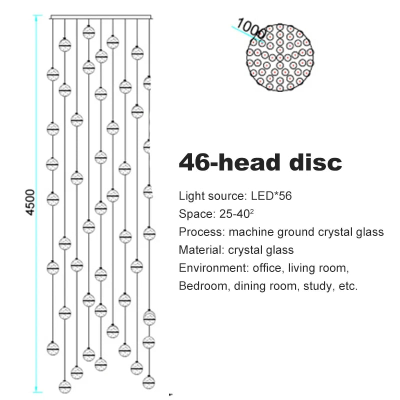 Modern spiral crystal LED chandelier cascading down a luxury staircase in a contemporary home.