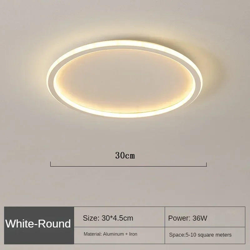 Nordic minimalist LED ceiling light with remote control installed in a modern living room.