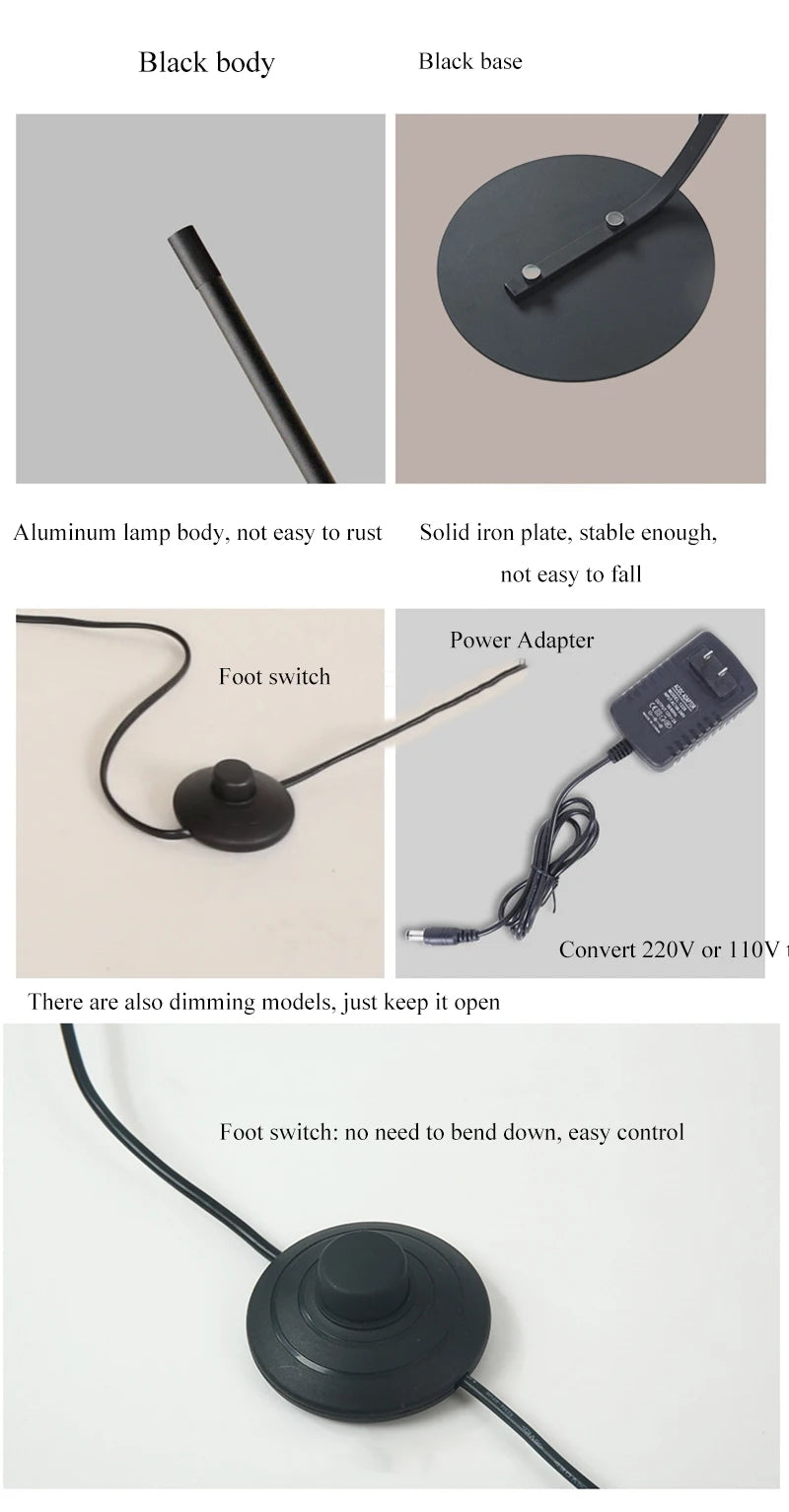 Nordic Modern Arc Shape Floor Lamp Led Dimmable Remote Control Standing Light For Living Room Bedroom Sofa Study Decor Lighting