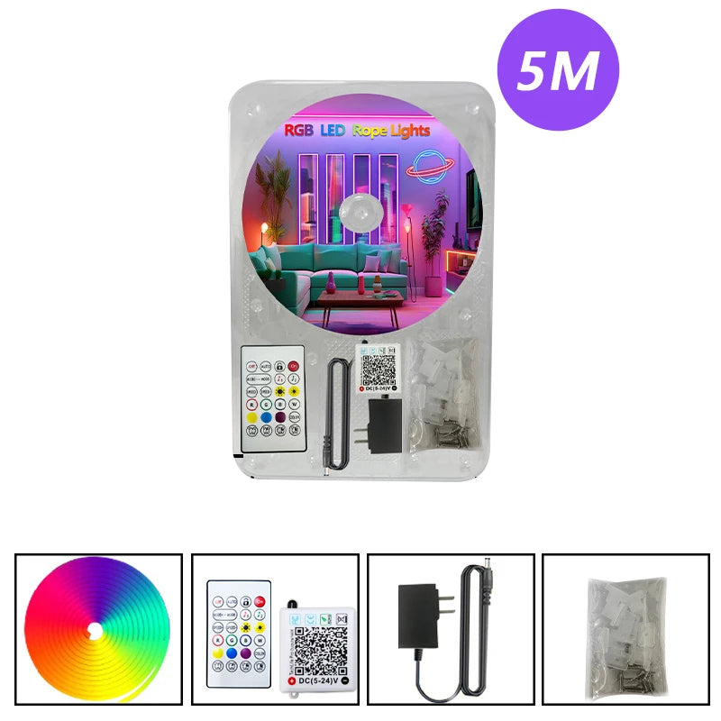 RGB Neon LED Strip 24V Bluetooth Music Sync Waterproof Rope Light