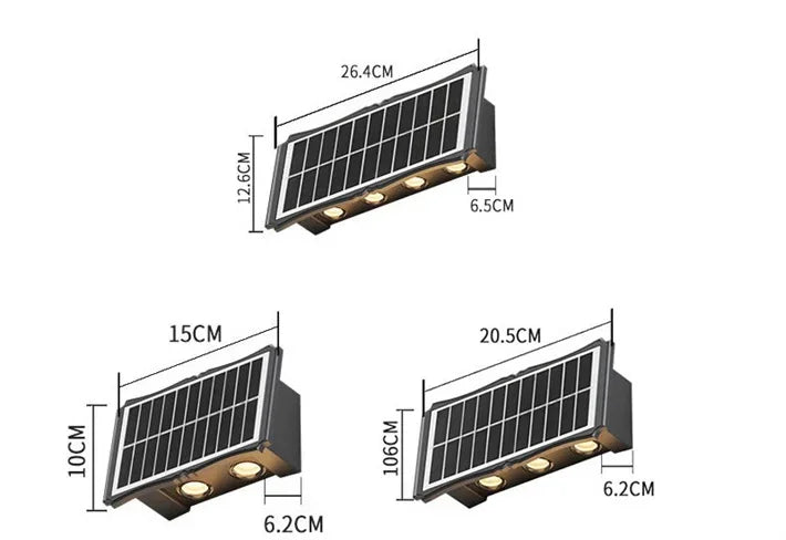 Modern waterproof solar LED wall light installed on an exterior wall illuminating a garden pathway.