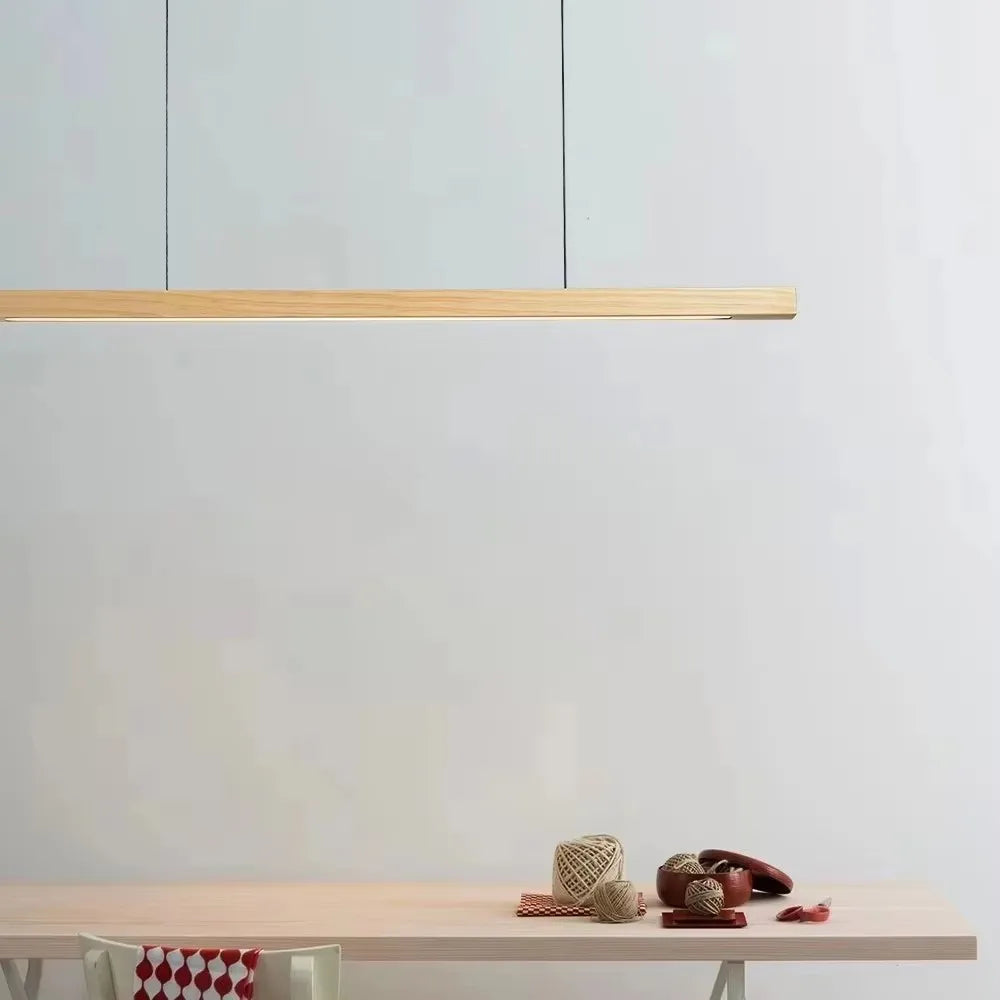 Modern LED Chandelier Black Walnut Wooden Dining Room Kitchen Island Long Hanging lights Restaurant Office Coffee Home Lighting