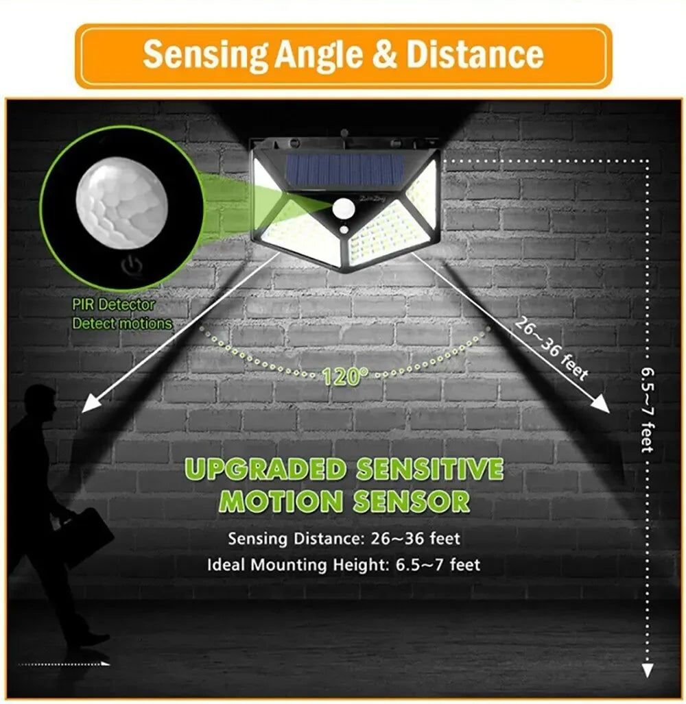 Solar Motion Sensor Security Light 100 LED Outdoor Waterproof PIR