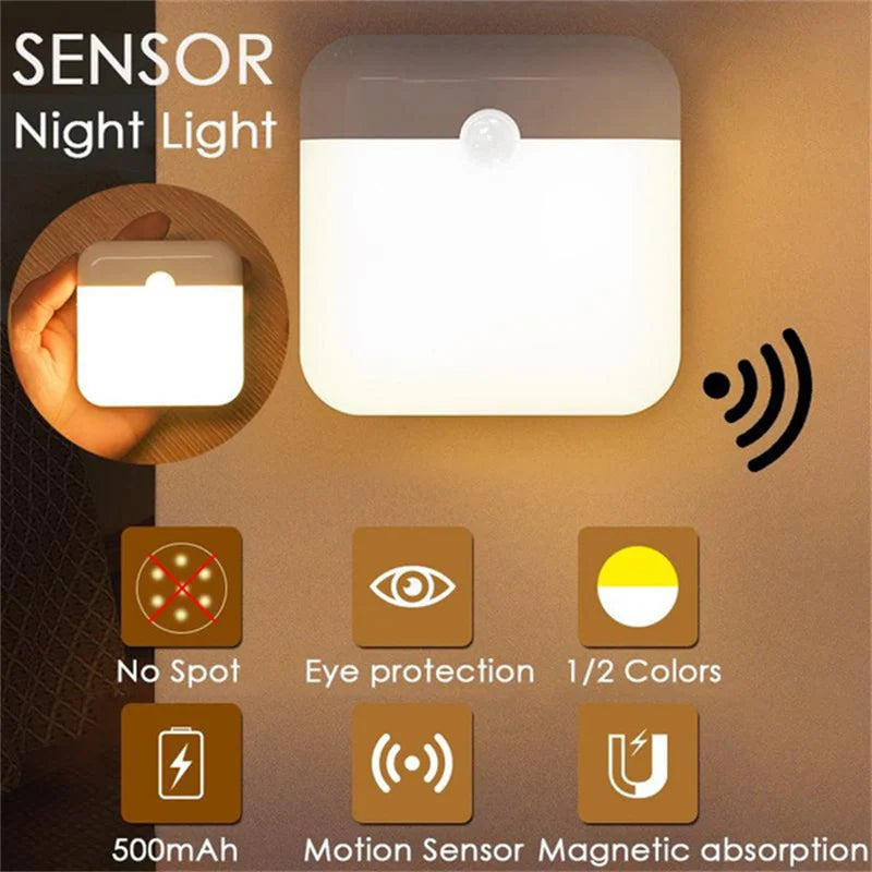 Motion Sensor Night Light USB Rechargeable LED Lamp for Home