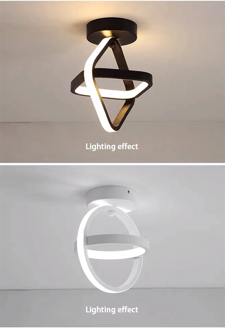 Modern 2 ring LED ceiling light installed in a stylish hallway with contemporary interior décor.