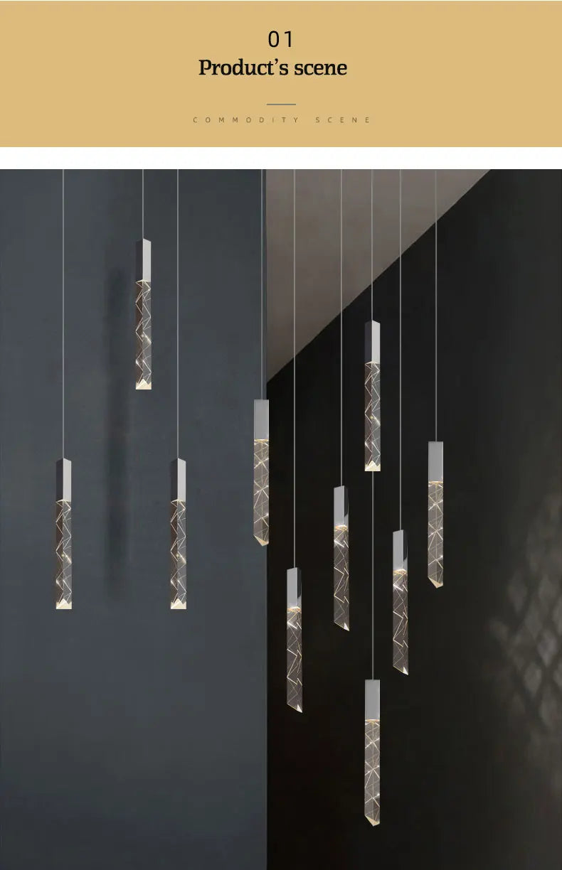 New Staircase Chandelier LED Modern Duplex Loft Spiral Long Chandelier Creative Villa Living Room Bedroom Hanging Crystal Light