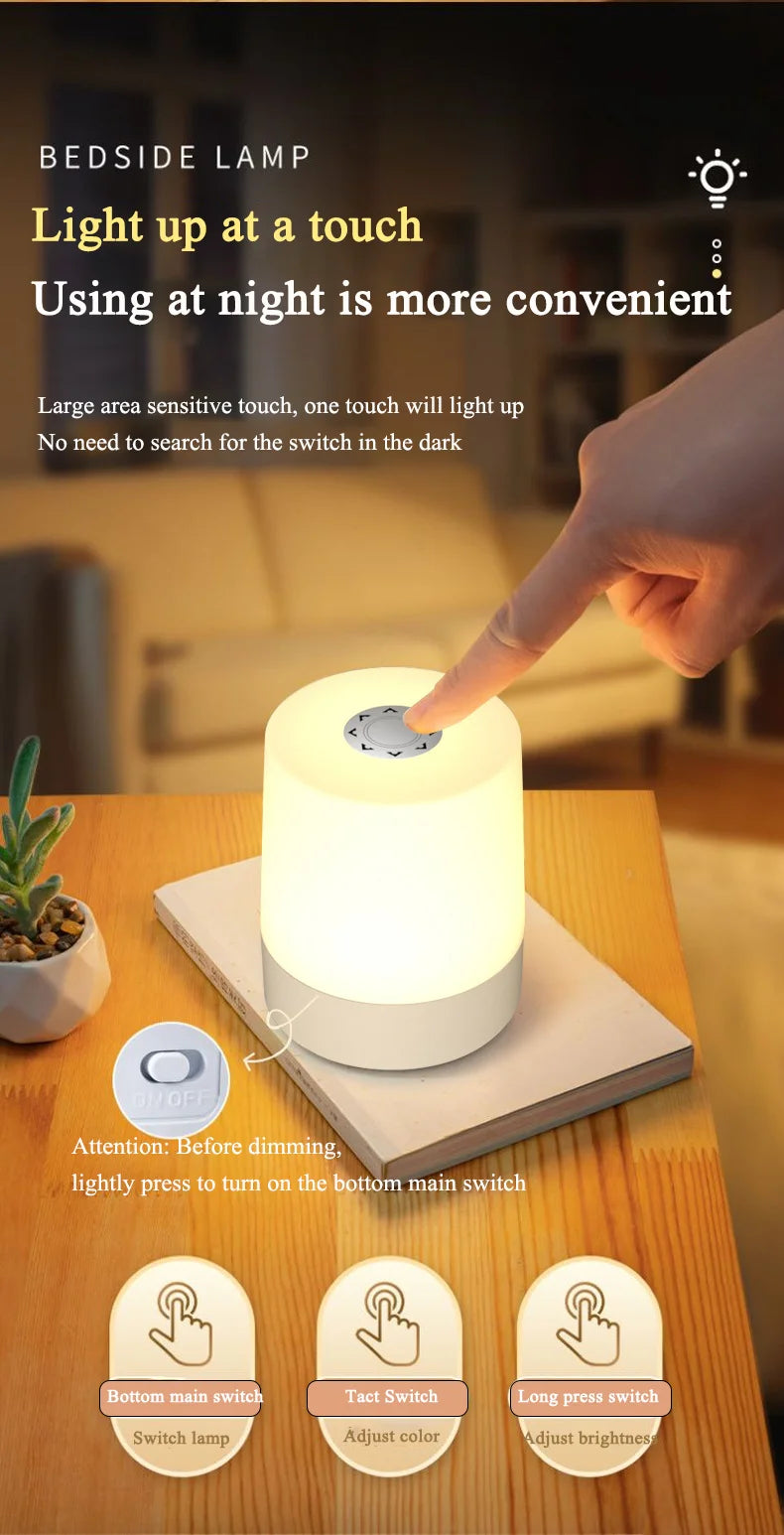 USB Touch Night Lamp LED Rechargeable Bedside Lamp Remote Control