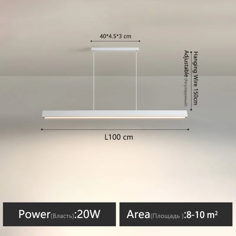 Modern Linear LED Pendant Light dimensions and specifications for dining tables and kitchen islands