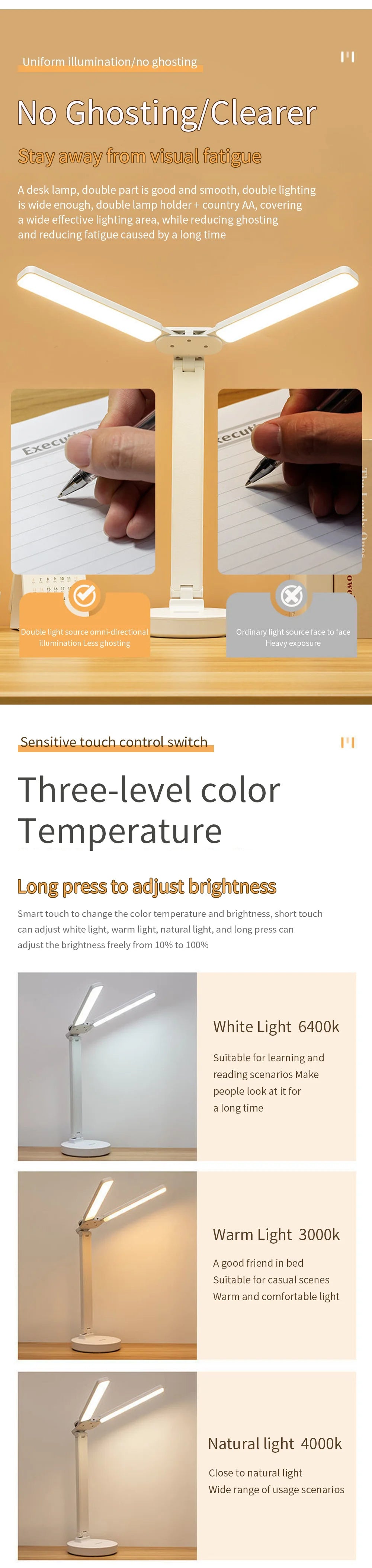 LED Desk Lamp with Clock, Calendar & Touch Dimmable Light USB