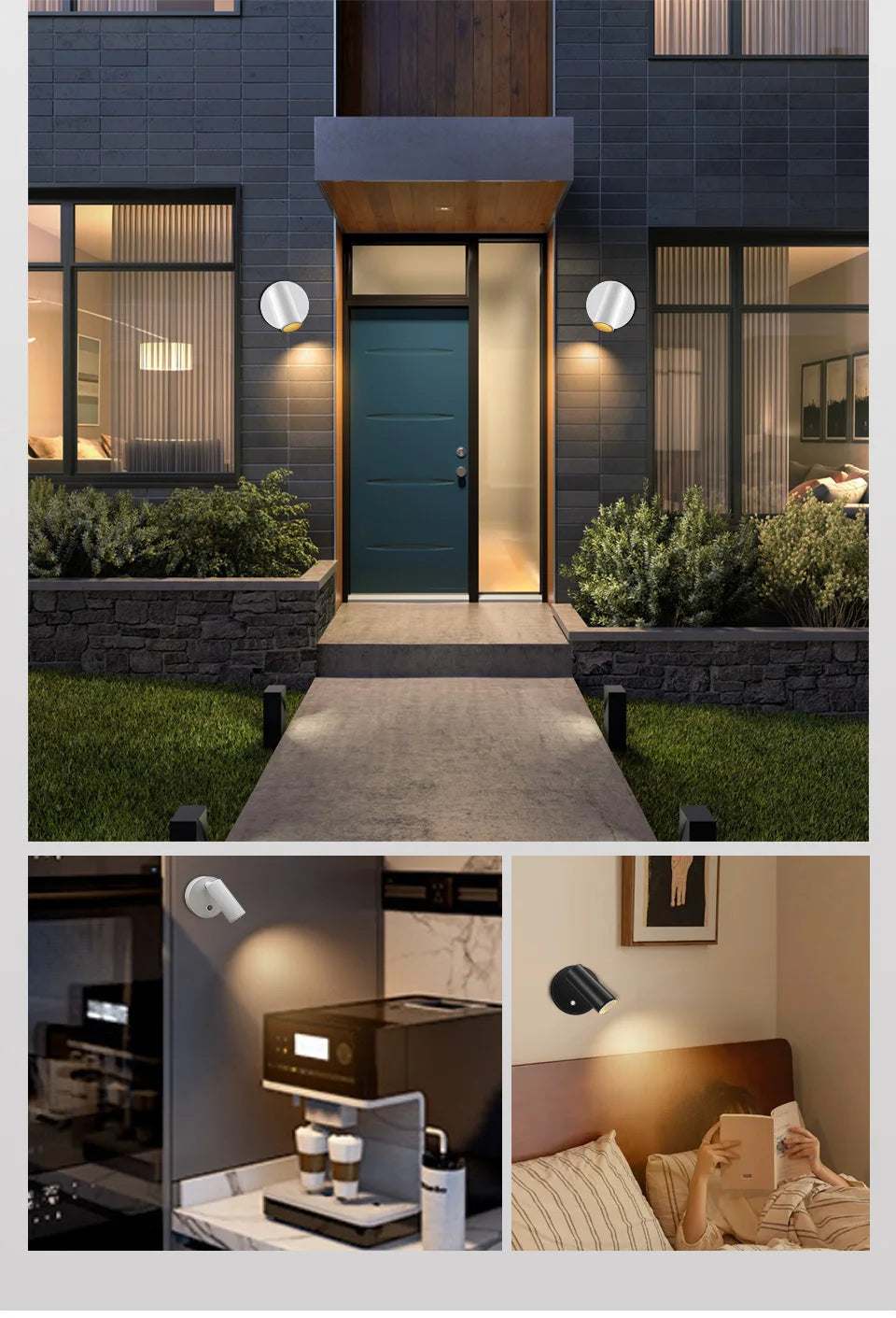 Magnetic rechargeable LED wall light mounted beside a bed with touch control and adjustable brightness.
