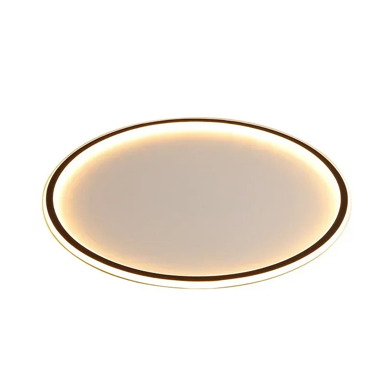 Nordic minimalist LED ceiling light with remote control installed in a modern living room.