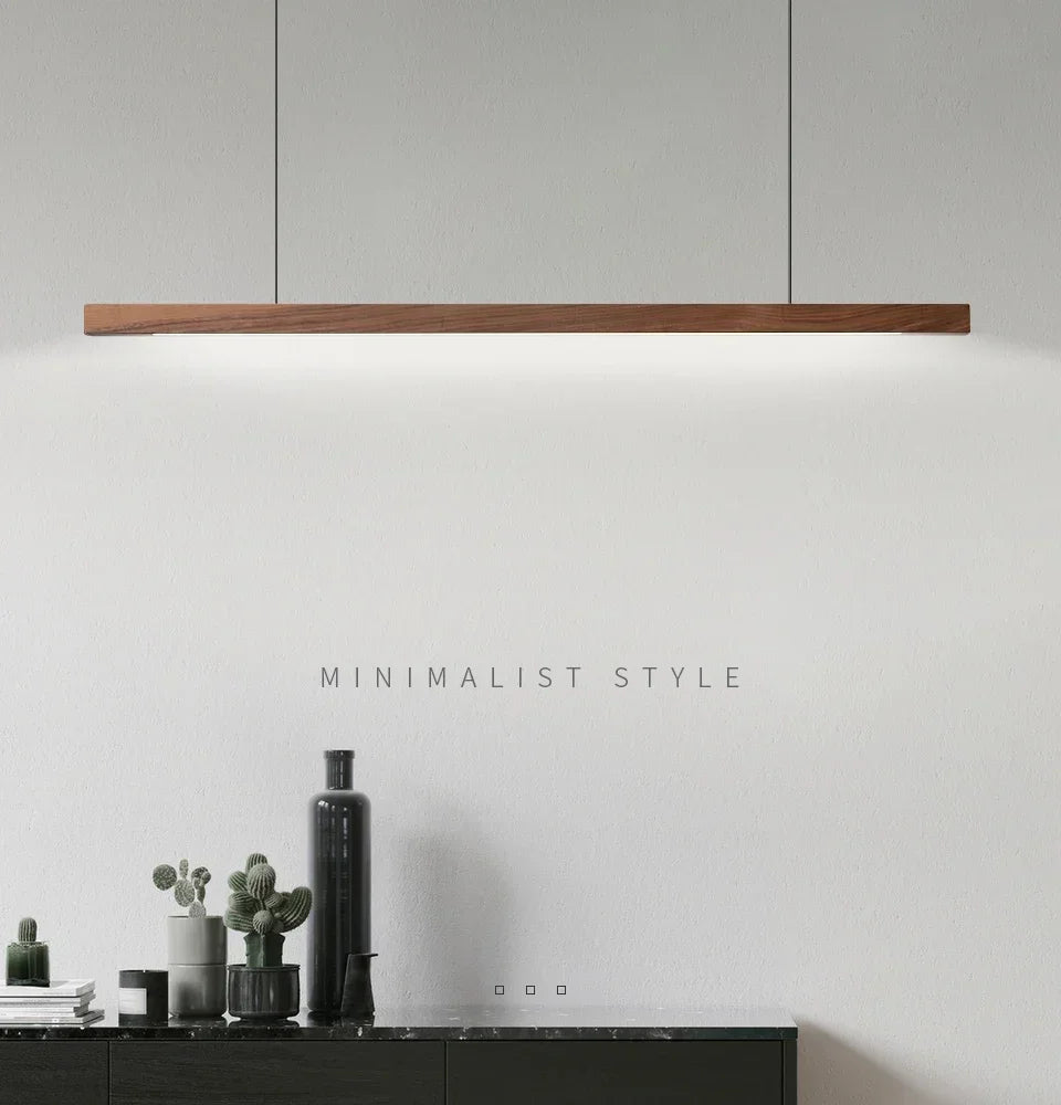 Modern LED Chandelier Black Walnut Wooden Dining Room Kitchen Island Long Hanging lights Restaurant Office Coffee Home Lighting