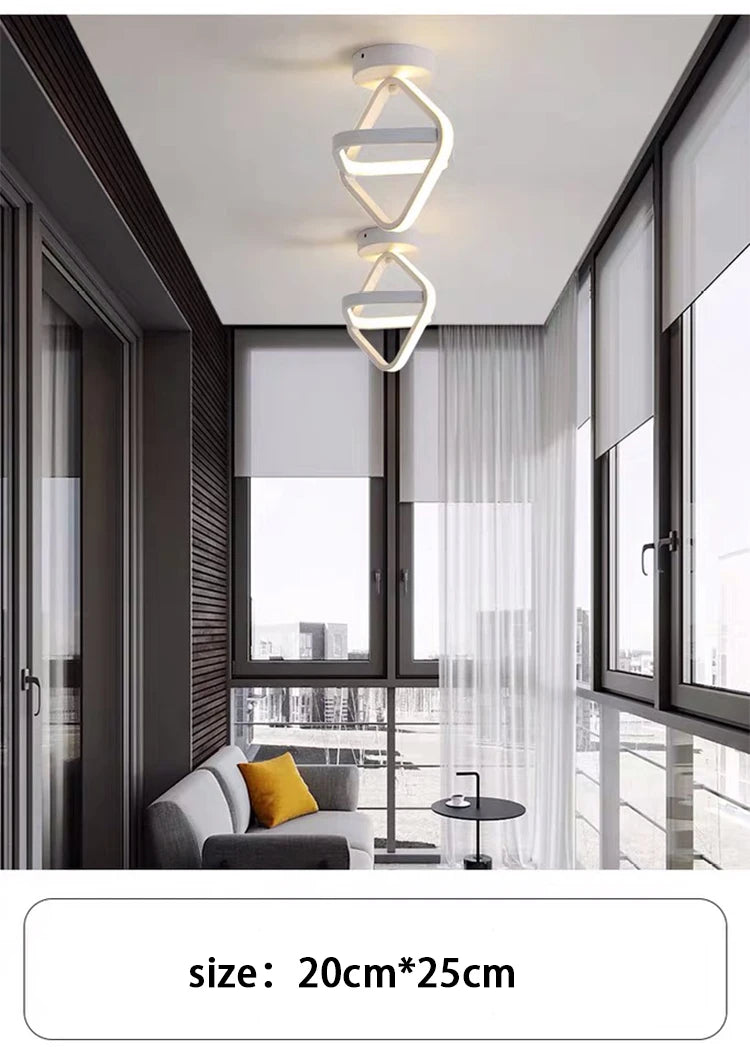 Modern 2 ring LED ceiling light installed in a stylish hallway with contemporary interior décor.