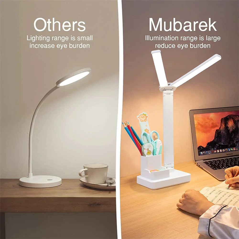 LED Desk Lamp with Clock, Calendar & Touch Dimmable Light USB