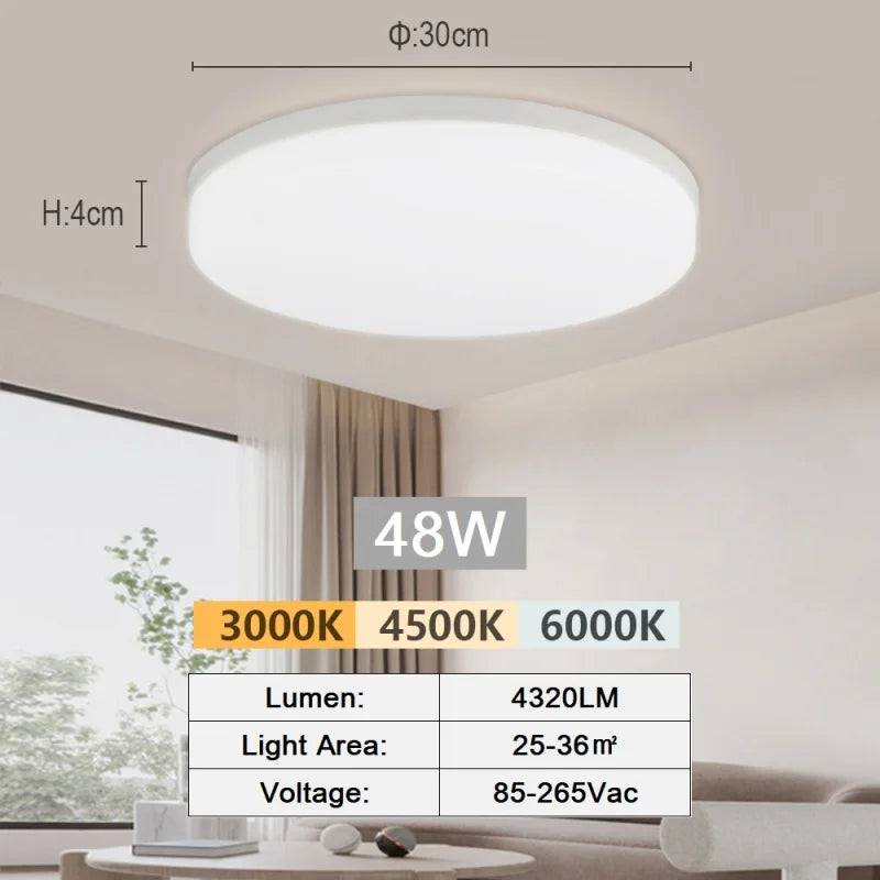 Modern dimmable LED flush mount ceiling light with adjustable white lighting in a contemporary living room.