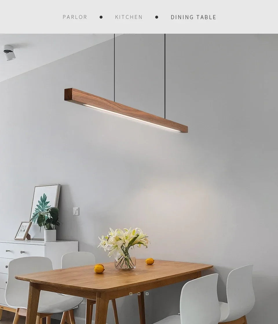 Modern LED Chandelier Black Walnut Wooden Dining Room Kitchen Island Long Hanging lights Restaurant Office Coffee Home Lighting