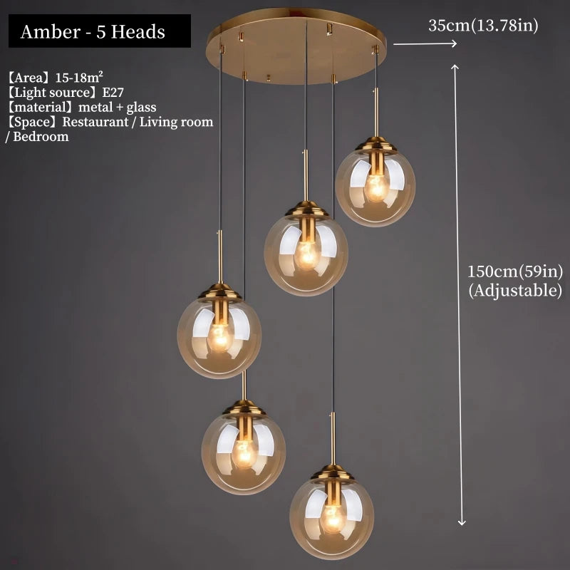 Luxury Nordic glass LED pendant light hanging above a modern dining table in a contemporary home.