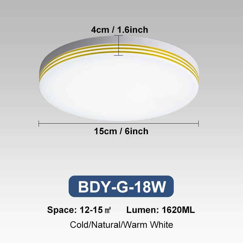 Modern Square LED Ceiling Light dimensions with specifications for bedroom, kitchen, and living room usage.