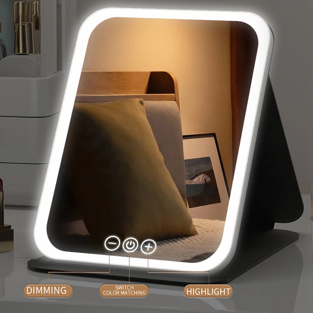 LED Makeup Mirror 3 Color Dimmable Touch Screen Rechargeable