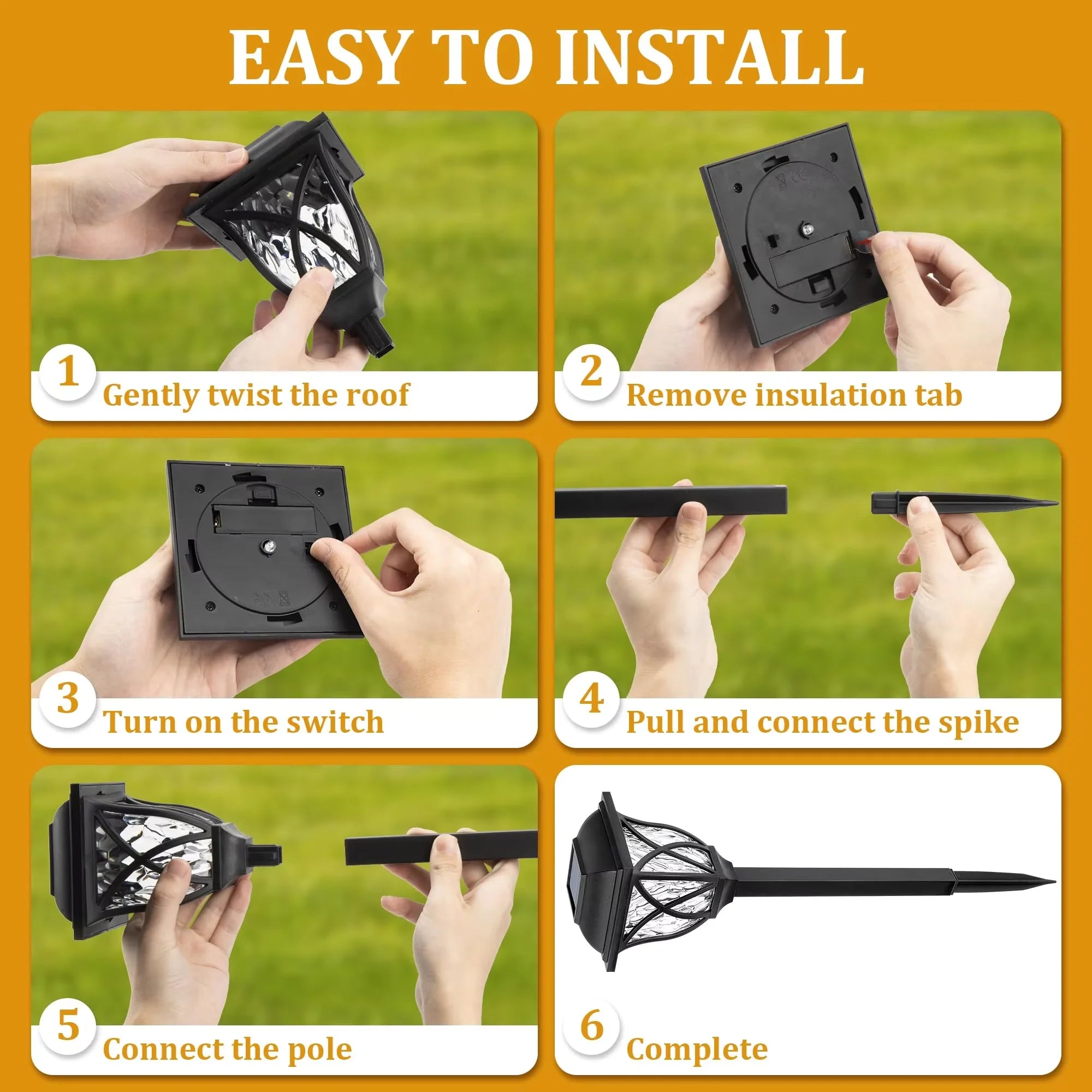 LED Solar Lawn Lights Outdoor Waterproof Warm Light 2 Pack