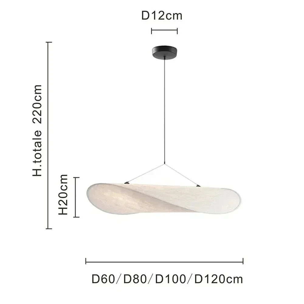 Nordic modern LED pendant light hanging above a dining table in a contemporary living room.