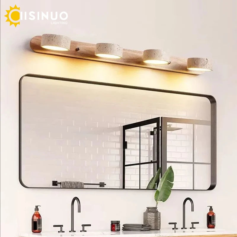 Rotatable LED Vanity Mirror Light Wabi Sabi Travertine Natural Stone Anti-Corrosion Rust-Proof Wall Lamp for Vanity Bathroom Dec
