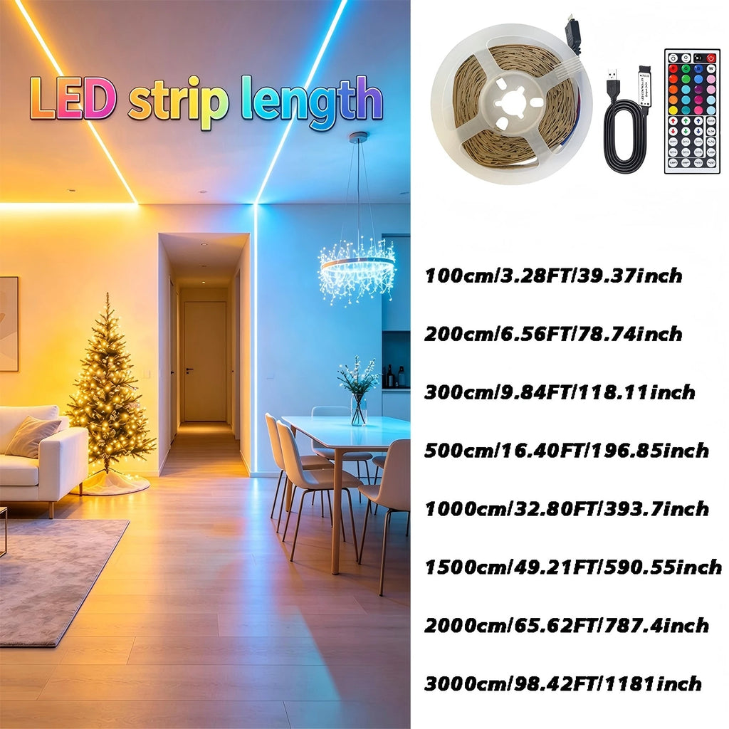A 44-key USB-powered RGB light strip is easy to install and suitable for various indoor decorative scenarios.