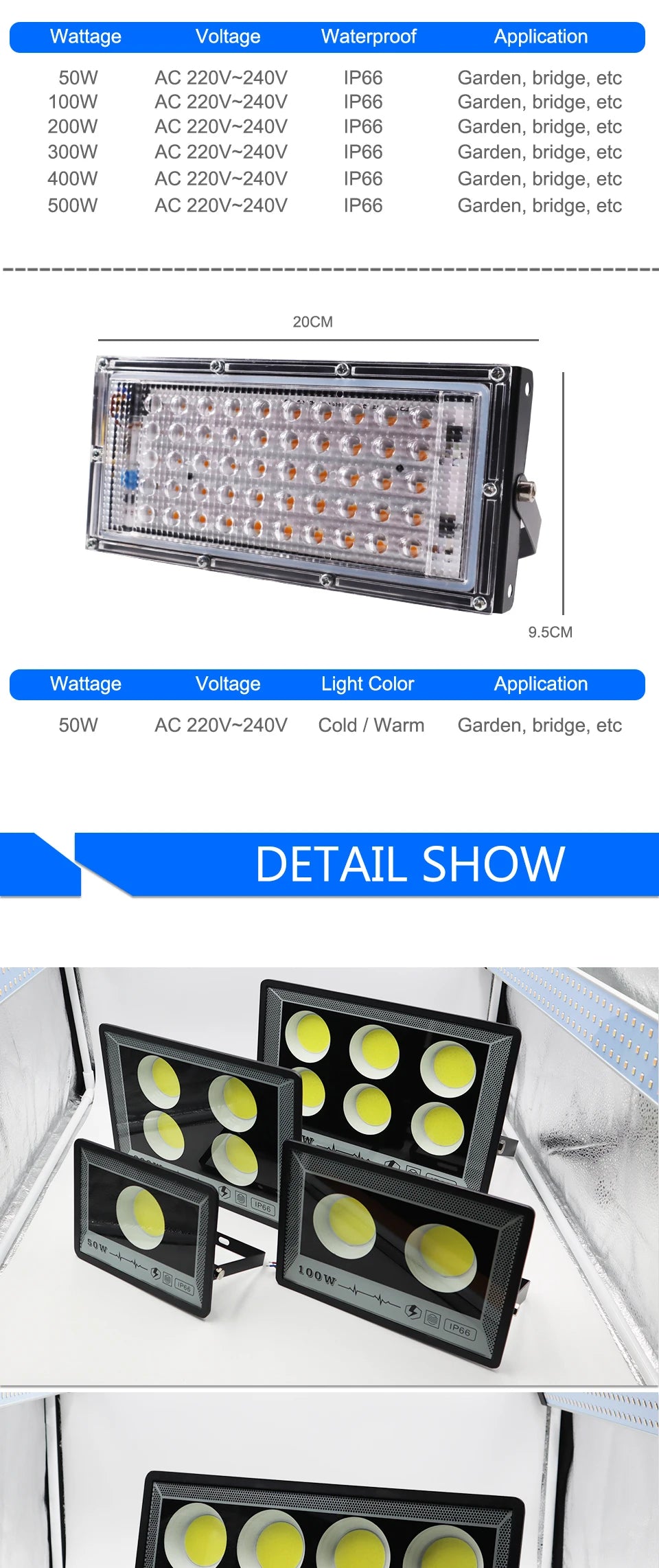LED floodlight IP65 waterproof outdoor garden and street lamp