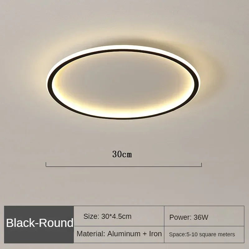 Nordic minimalist LED ceiling light with remote control installed in a modern living room.