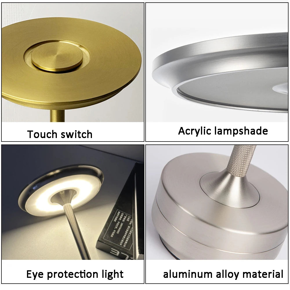LED Touch Desk Lamp Rechargeable Aluminum Alloy Dimmable Night Light