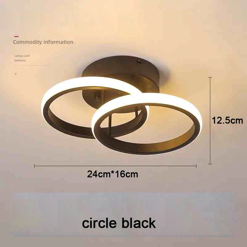 Modern 2 ring LED ceiling light installed in a stylish hallway with contemporary interior décor.