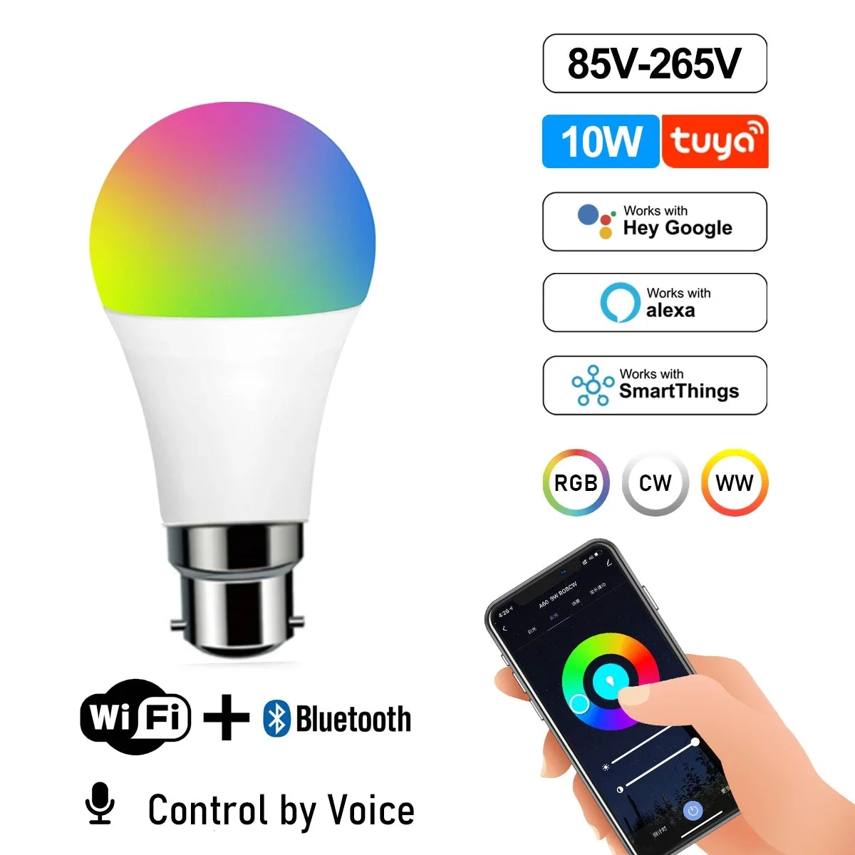 Smart RGB LED Bulb WiFi Dimmable Tuya Alexa Google Home