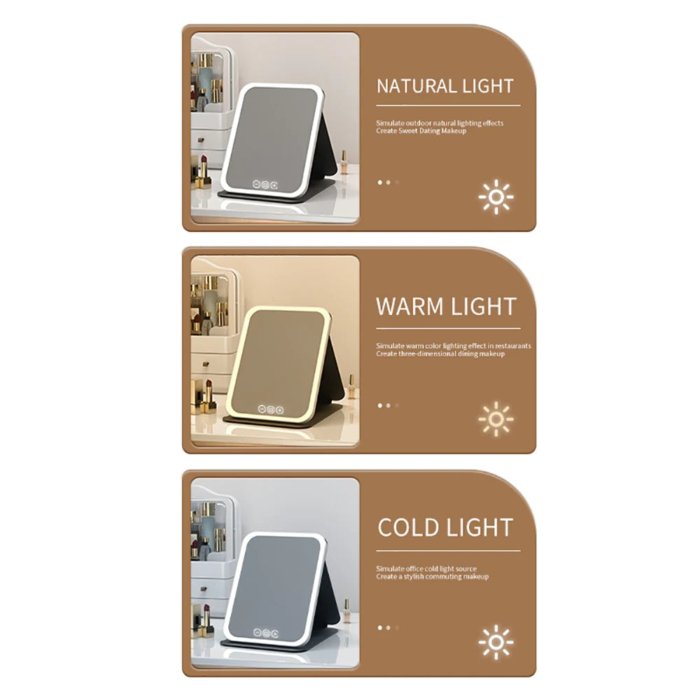 LED Makeup Mirror 3 Color Dimmable Touch Screen Rechargeable