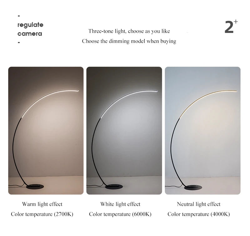 Nordic Modern Arc Shape Floor Lamp Led Dimmable Remote Control Standing Light For Living Room Bedroom Sofa Study Decor Lighting