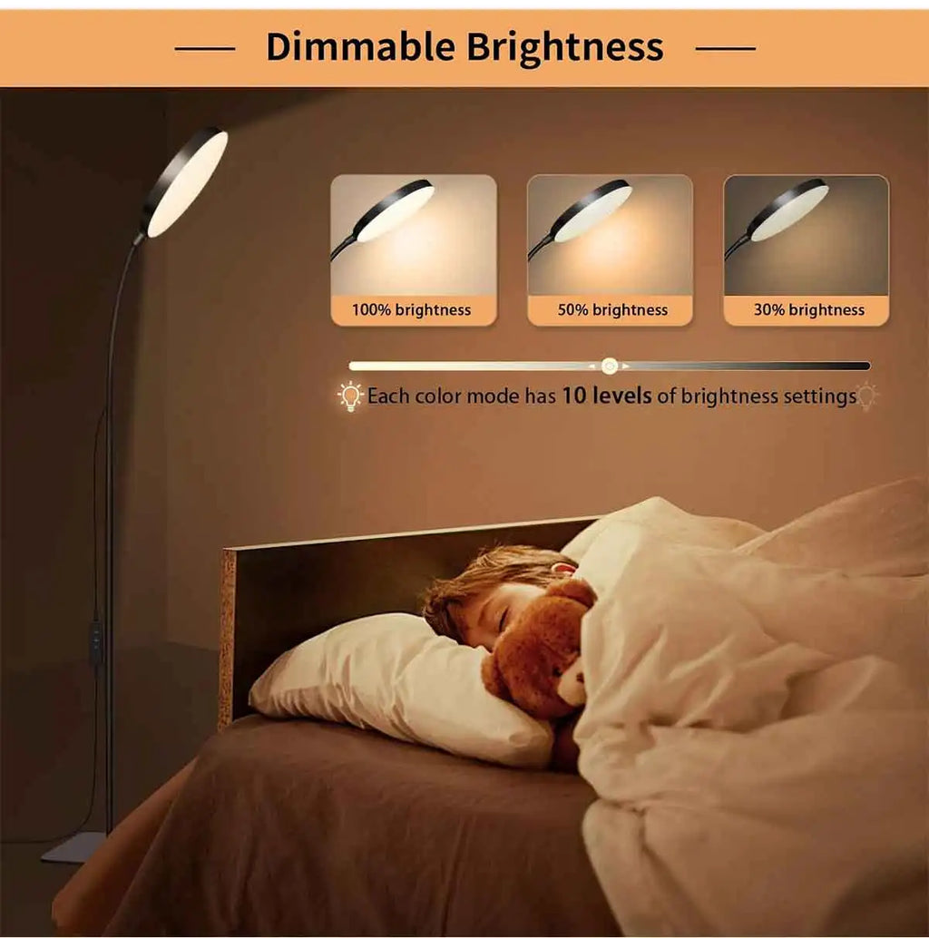 LED Floor Lamp Changeable Reading Lamp with Flexible Gooseneck Dimmable Table or Floor Standing Task Light for Indoor Room