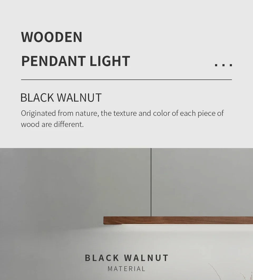 Modern LED Chandelier Black Walnut Wooden Dining Room Kitchen Island Long Hanging lights Restaurant Office Coffee Home Lighting