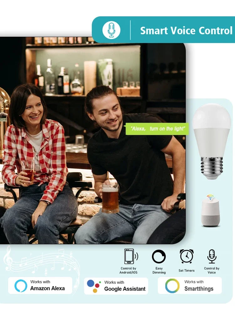 Smart RGB LED Bulb WiFi Dimmable Tuya Alexa Google Home