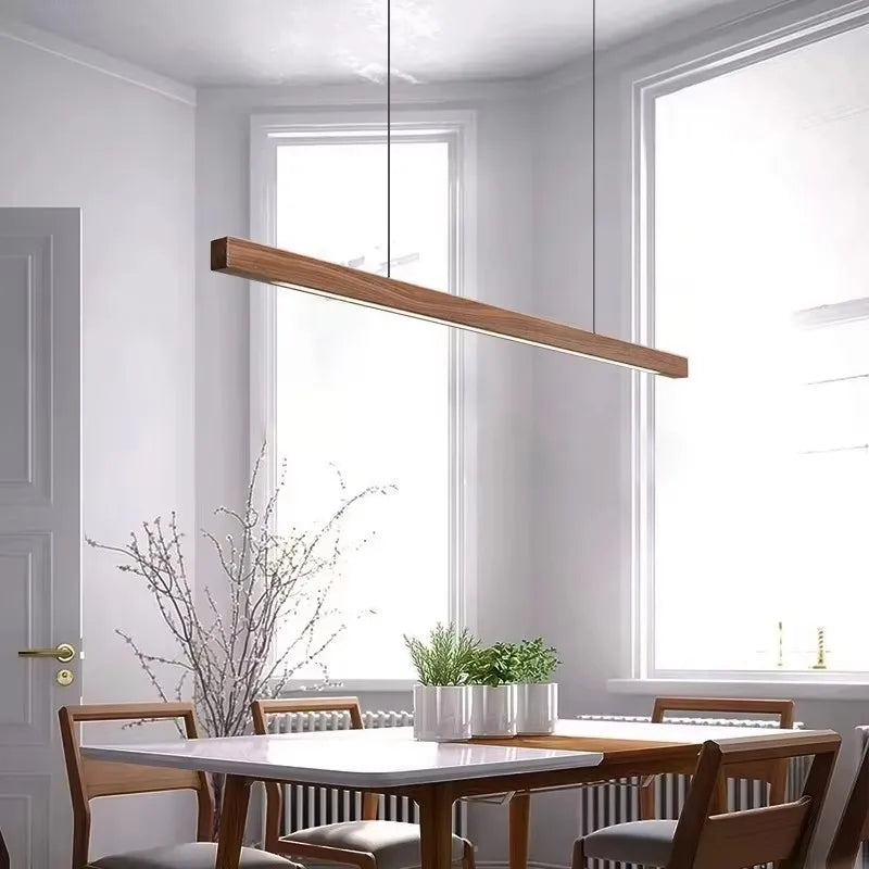 Modern LED Chandelier Black Walnut Wooden Dining Room Kitchen Island Long Hanging lights Restaurant Office Coffee Home Lighting